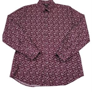 Men's Express Dark Red Burgundy, Long Sleeve Button Down Dress Shirt. XL 17 1/2